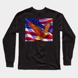 American Eagle and the American  flag flying Long Sleeve T-Shirt